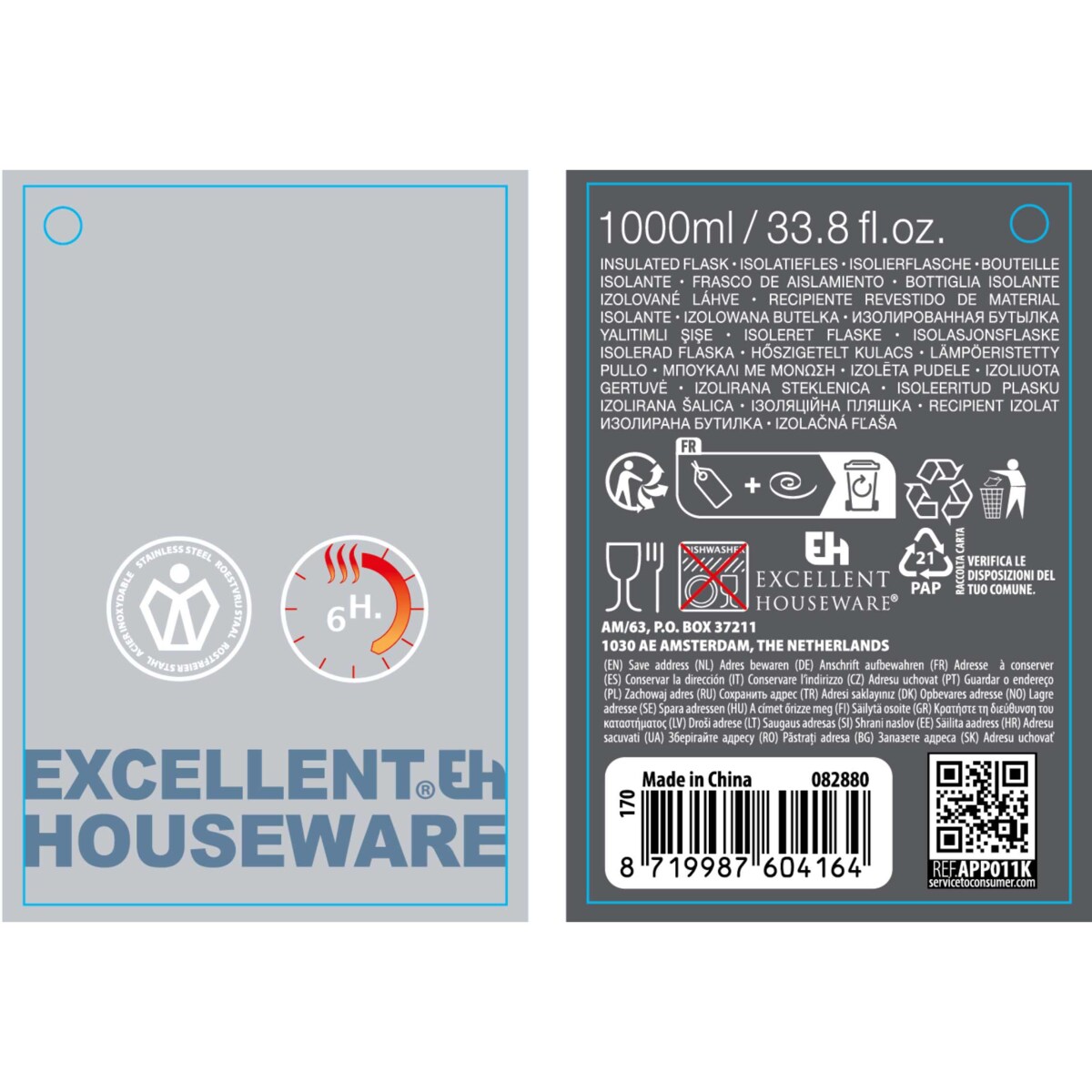 Termos turystyczny z kubkiem, 6 h, 1000 ml