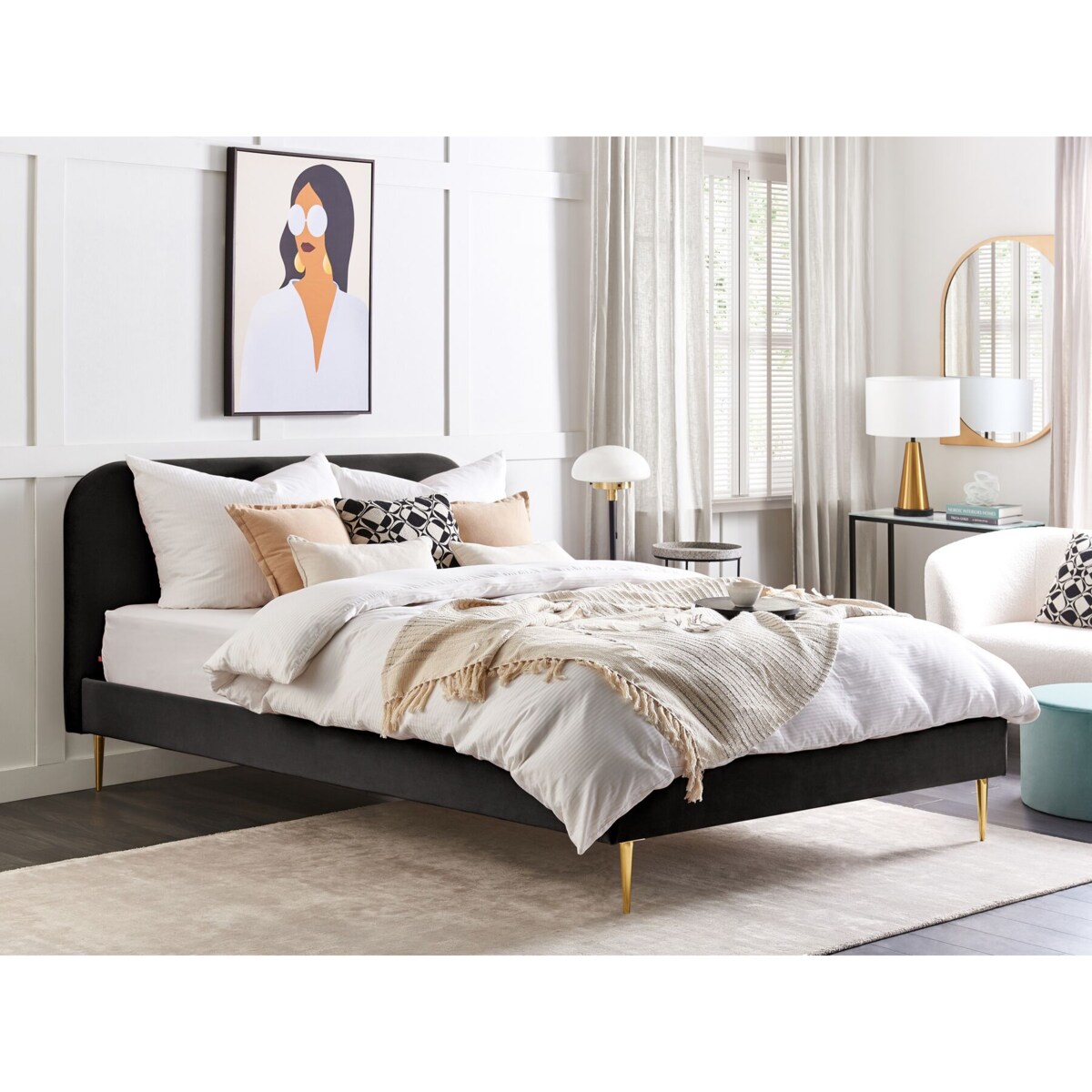 Łóżko welurowe 180 x 200 cm czarne FLAYAT
