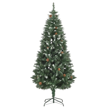 vidaXL Sztuczna choinka z szyszkami i białym brokatem, 180 cm