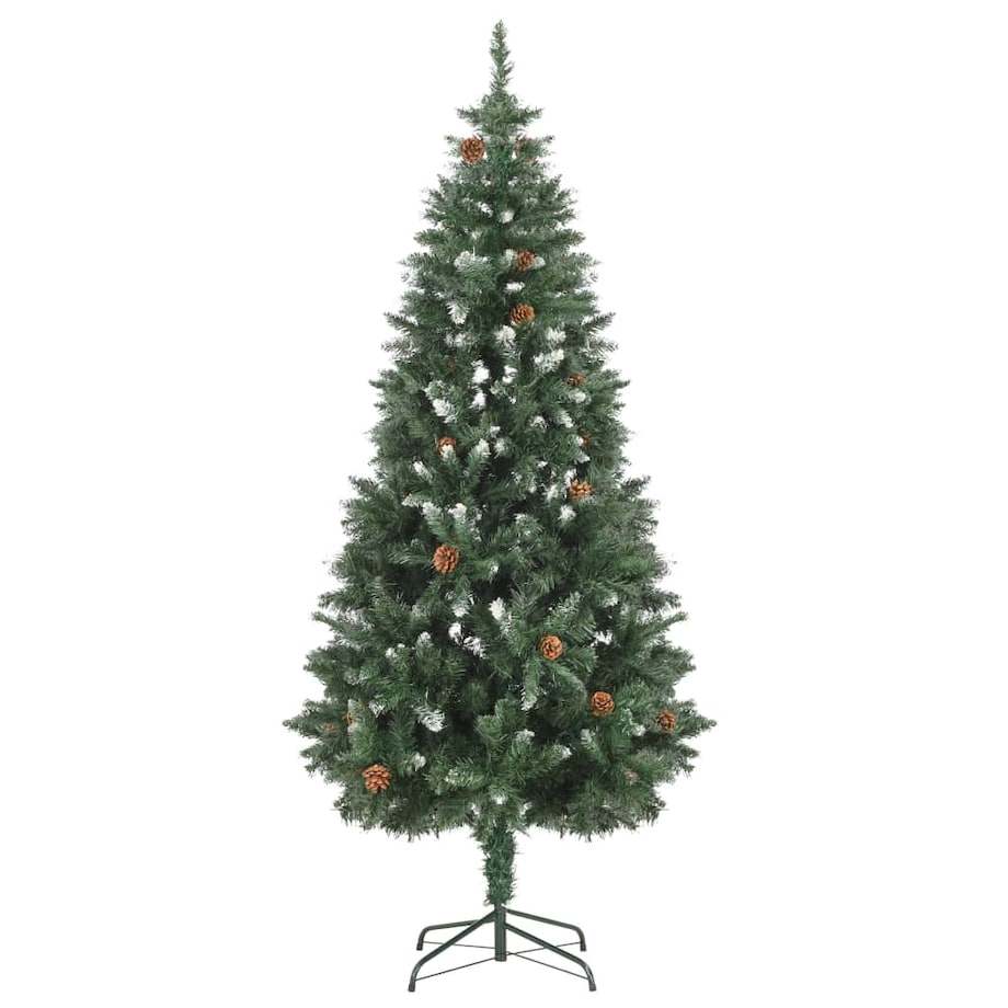 vidaXL Sztuczna choinka z szyszkami i białym brokatem, 180 cm