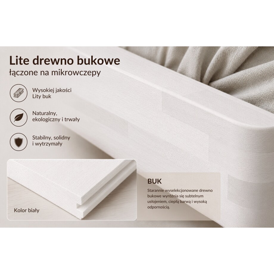 Łóżko lewitujące drewniane bukowe Visby LENA FLAT z szafkami / 160x200 cm, kolor biały