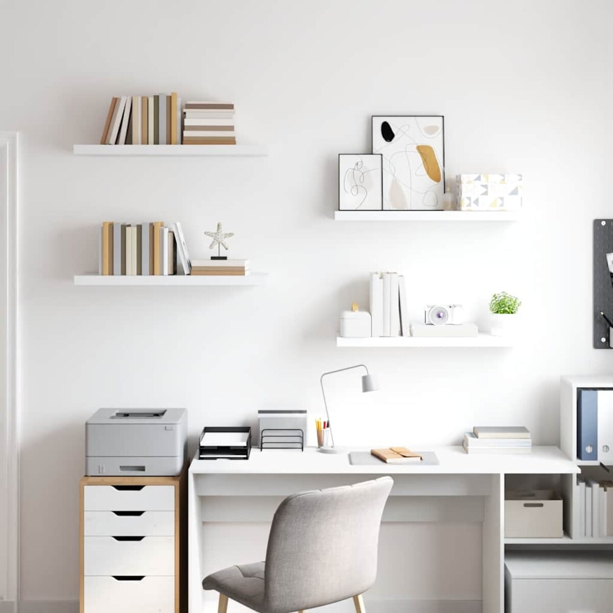 vidaXL Półki ścienne, 4 szt, białe, 80x23,5x3,8 cm, MDF