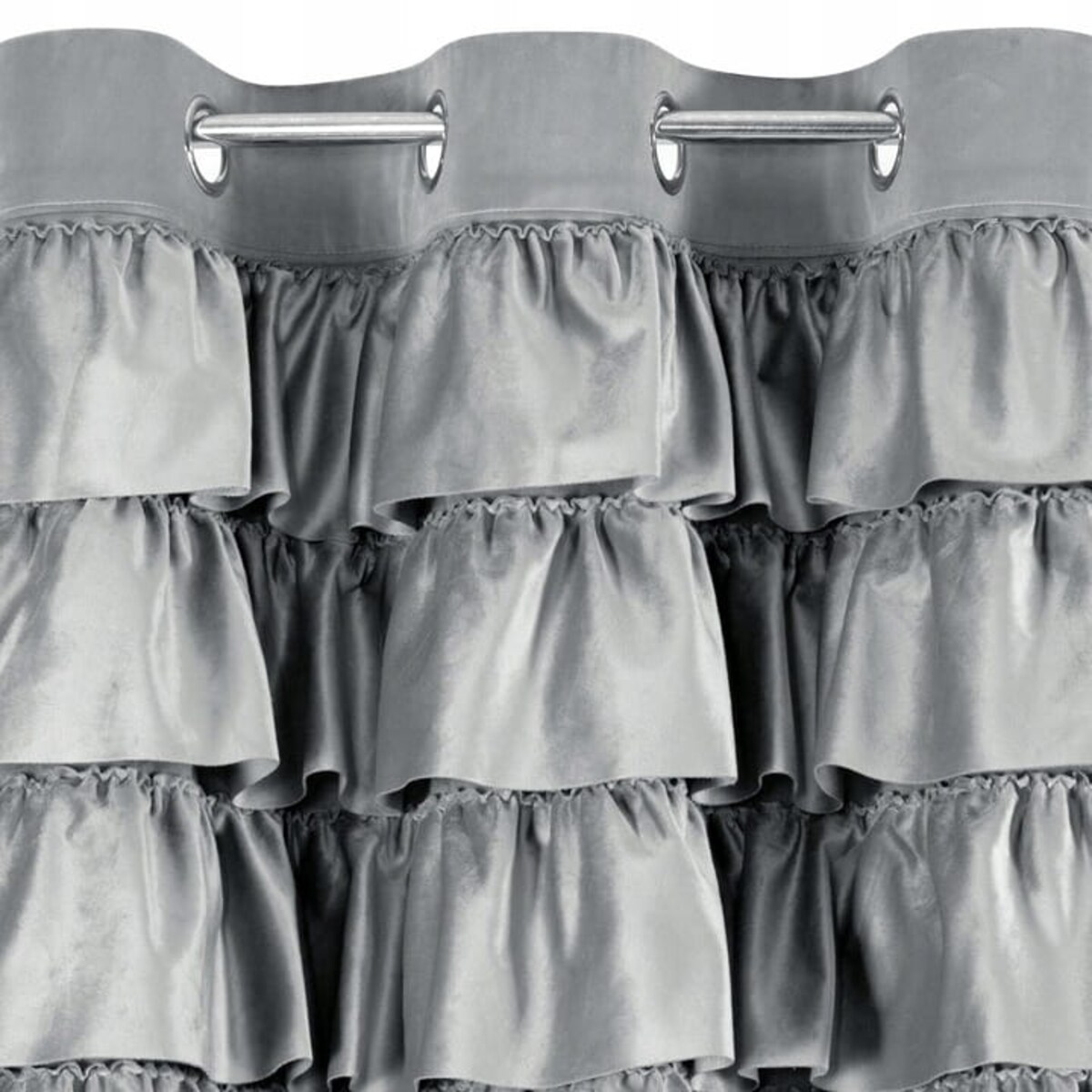 Zasłona WELUROWA Gotowa na PRZELOTKACH z FALBANAMI Aura 140 x 250 SREBRNA