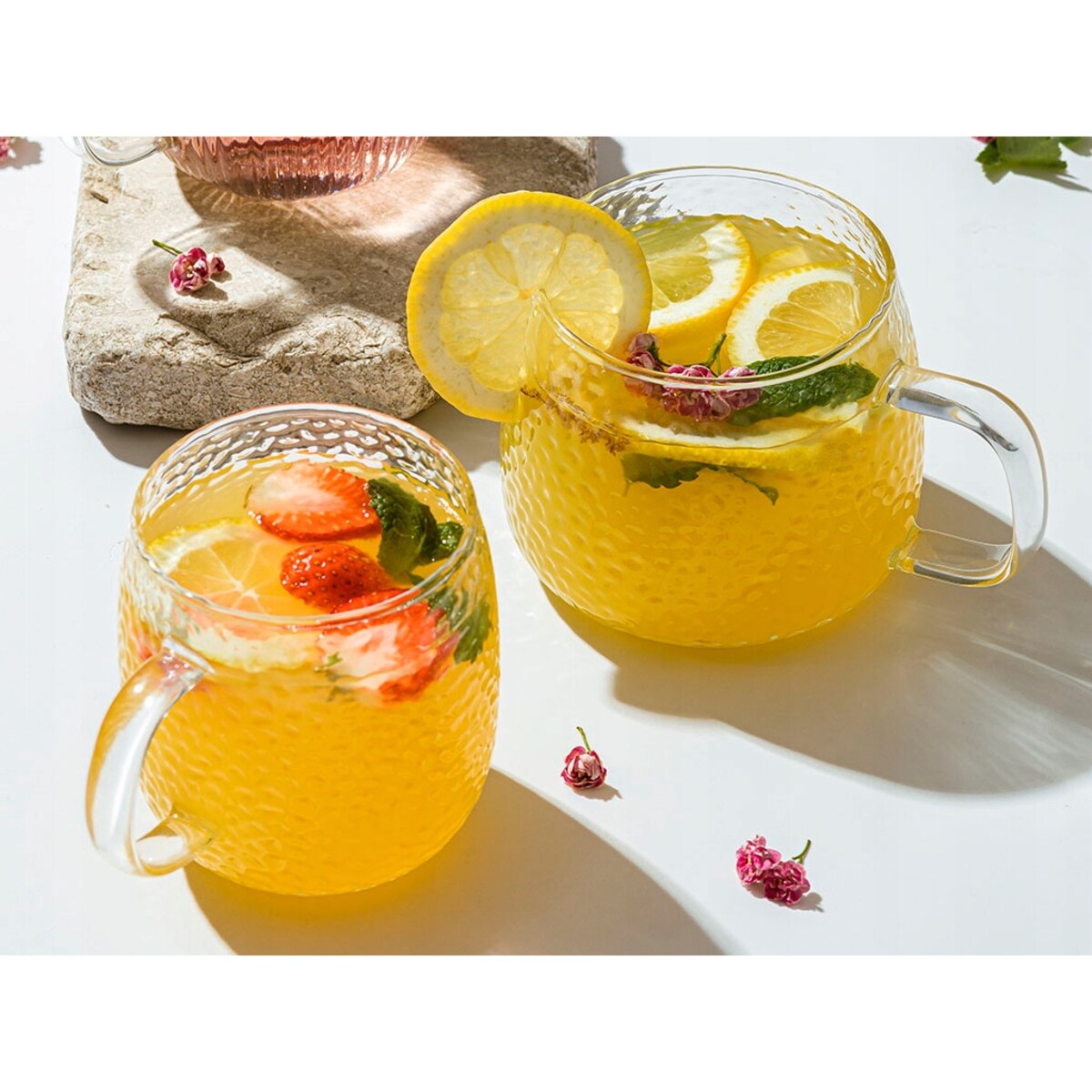 KUBEK SZKLANY SZKLANKA 2szt 380ml DEKOR na herbatę kawę napoje prezenty box