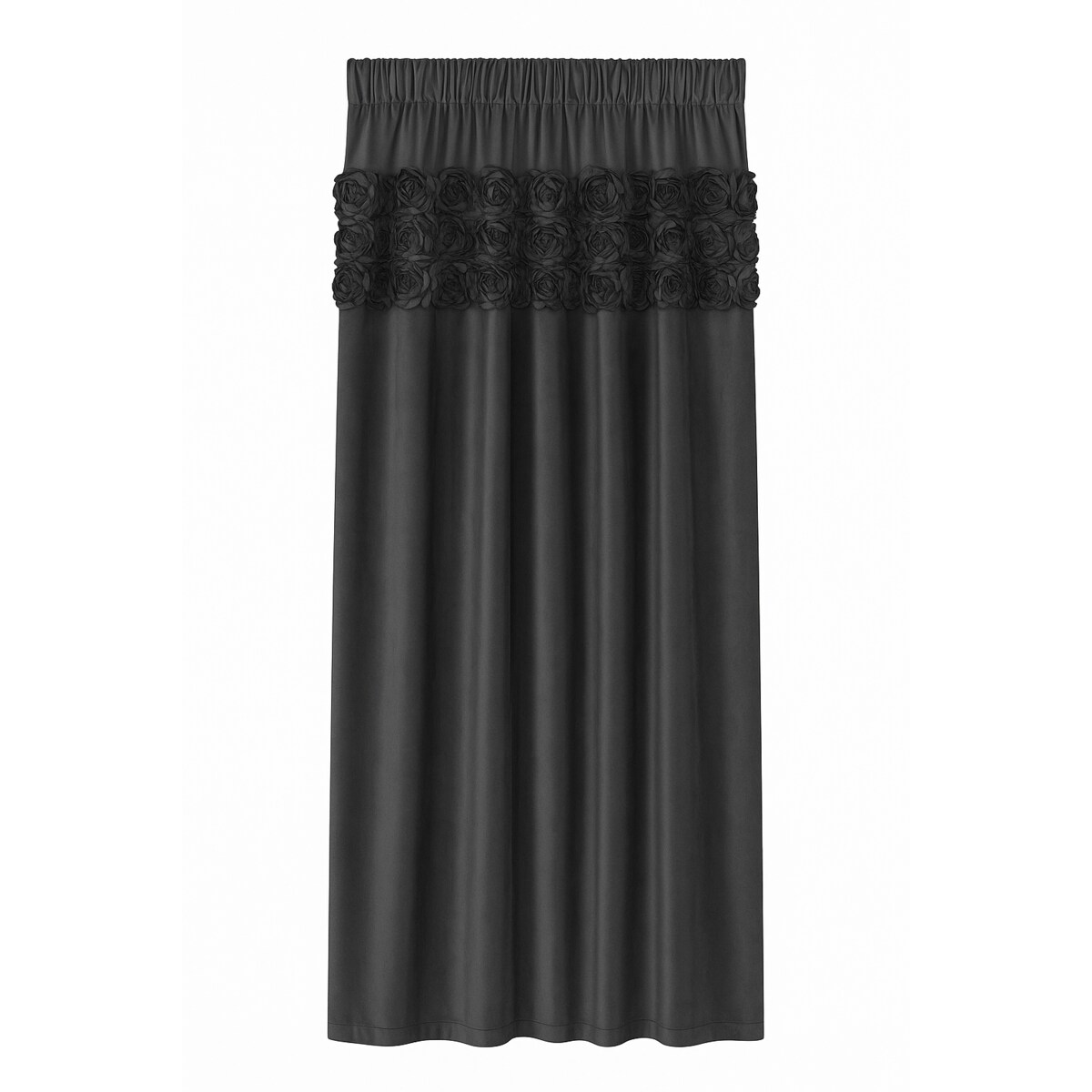 Zasłona welurowa "royal roses" z wyszywanymi różami 140x270 cm taśma | czarna
