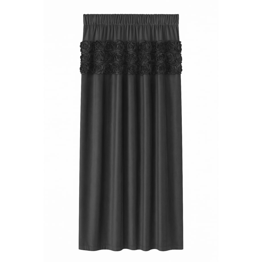 Zasłona welurowa "royal roses" z wyszywanymi różami 140x270 cm taśma | czarna