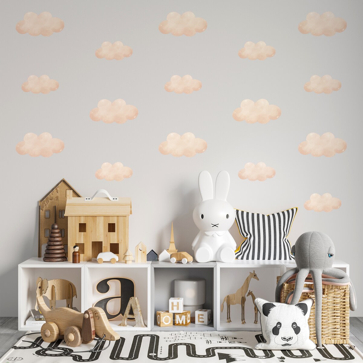 Naklejki Na Ścianę Dla Dzieci Beżowe Chmurki Chmury Styl Boho Zestaw 60x30cm