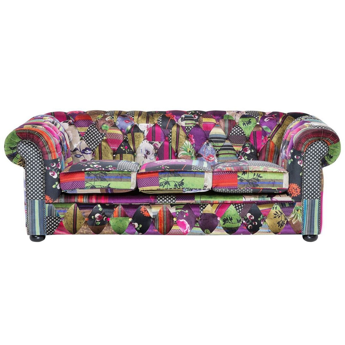 Sofa 3-osobowa patchworkowa fioletowa CHESTERFIELD