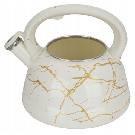 Czajnik Emaliowany Retro 2.2L Z Gwizdkiem Stal Węglowa Biały Indukcja Gaz