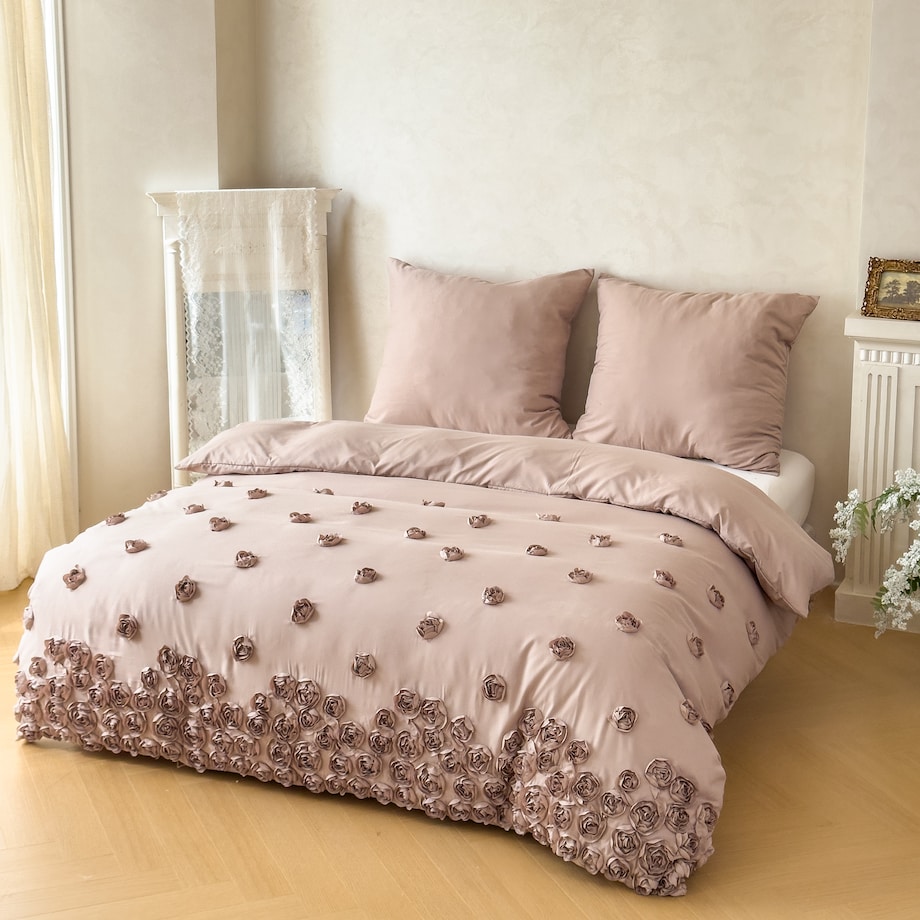 pościel "french roses" z aplikacją 3D róże wyszywane 160x200 | beżowy