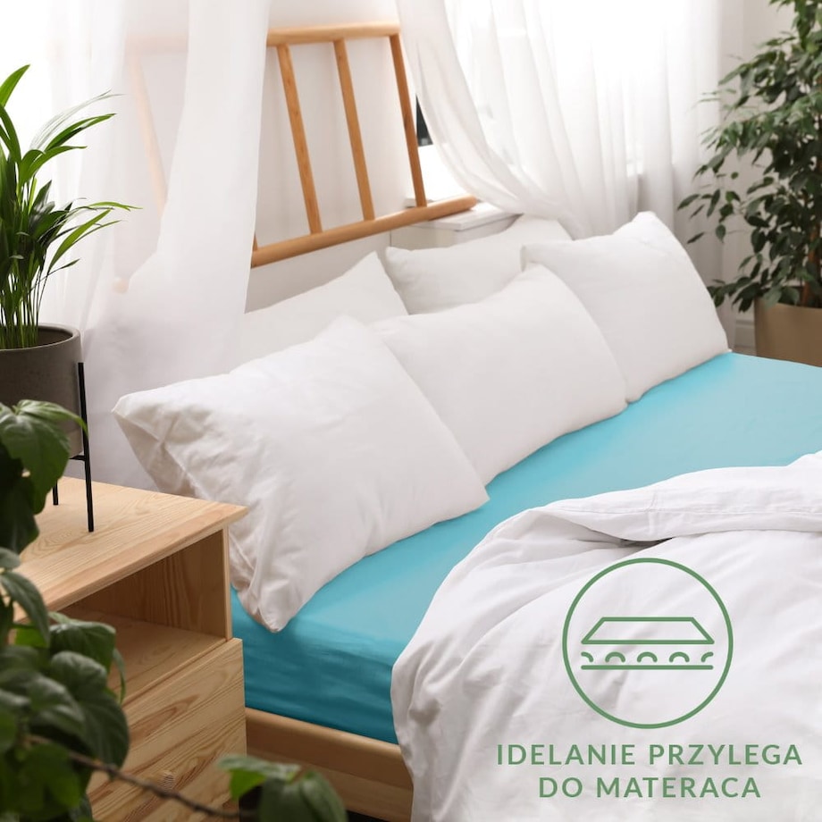 Prześcieradło jersey z gumką 90x200 kolor Turkus