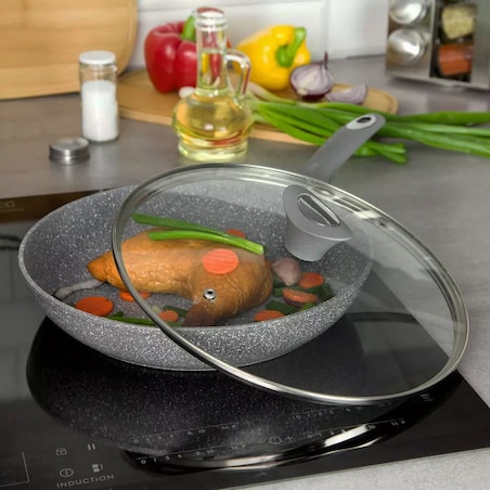Patelnia granitowa z pokrywką 28cm indukcja gaz KLAUSBERG Marmo Grey