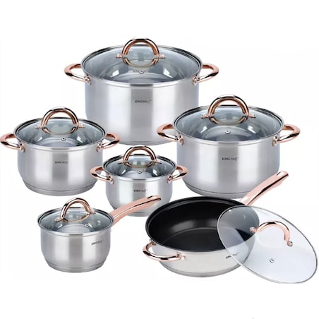 Zestaw garnków stalowych 12 elementów garnki na indukcję komplet Rosegold KINGHOFF