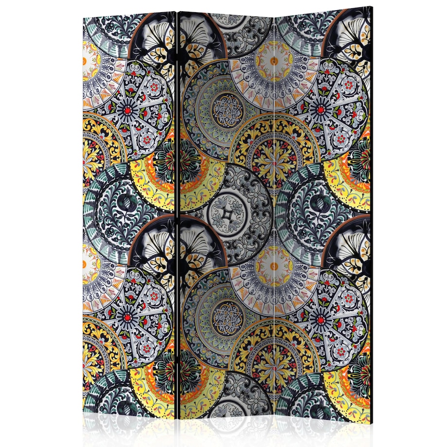 Parawan dwustronny Kwiaty 135x172 cm 3-częściowy szary