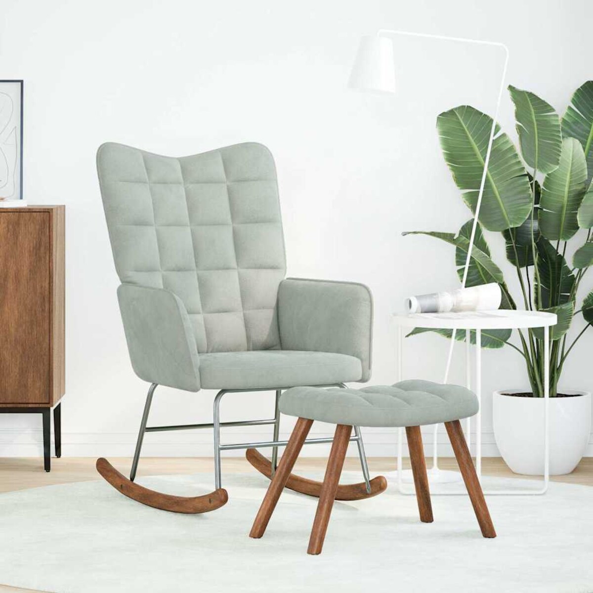 vidaXL Fotel bujany ze stołkiem, jasnoszary aksamit