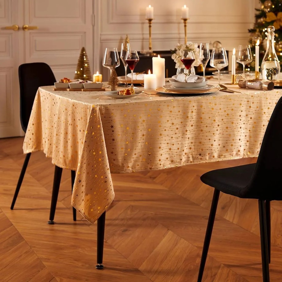 Obrus świąteczny, aksamitny, beżowy 140x360 cm