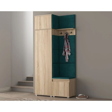 Garderoba z siedziskiem i nadstawką do przedpokoju SINGAPUR 104 dąb sonoma/zielony