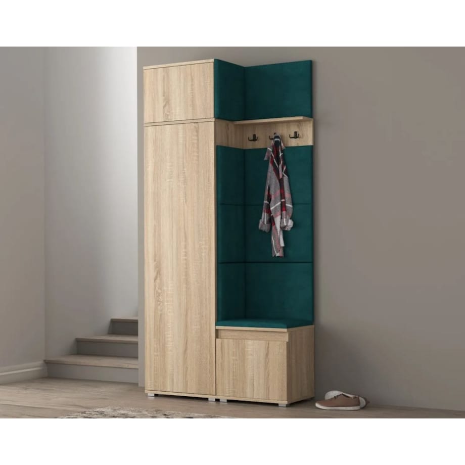 Garderoba z siedziskiem i nadstawką do przedpokoju SINGAPUR 104 dąb sonoma/zielony