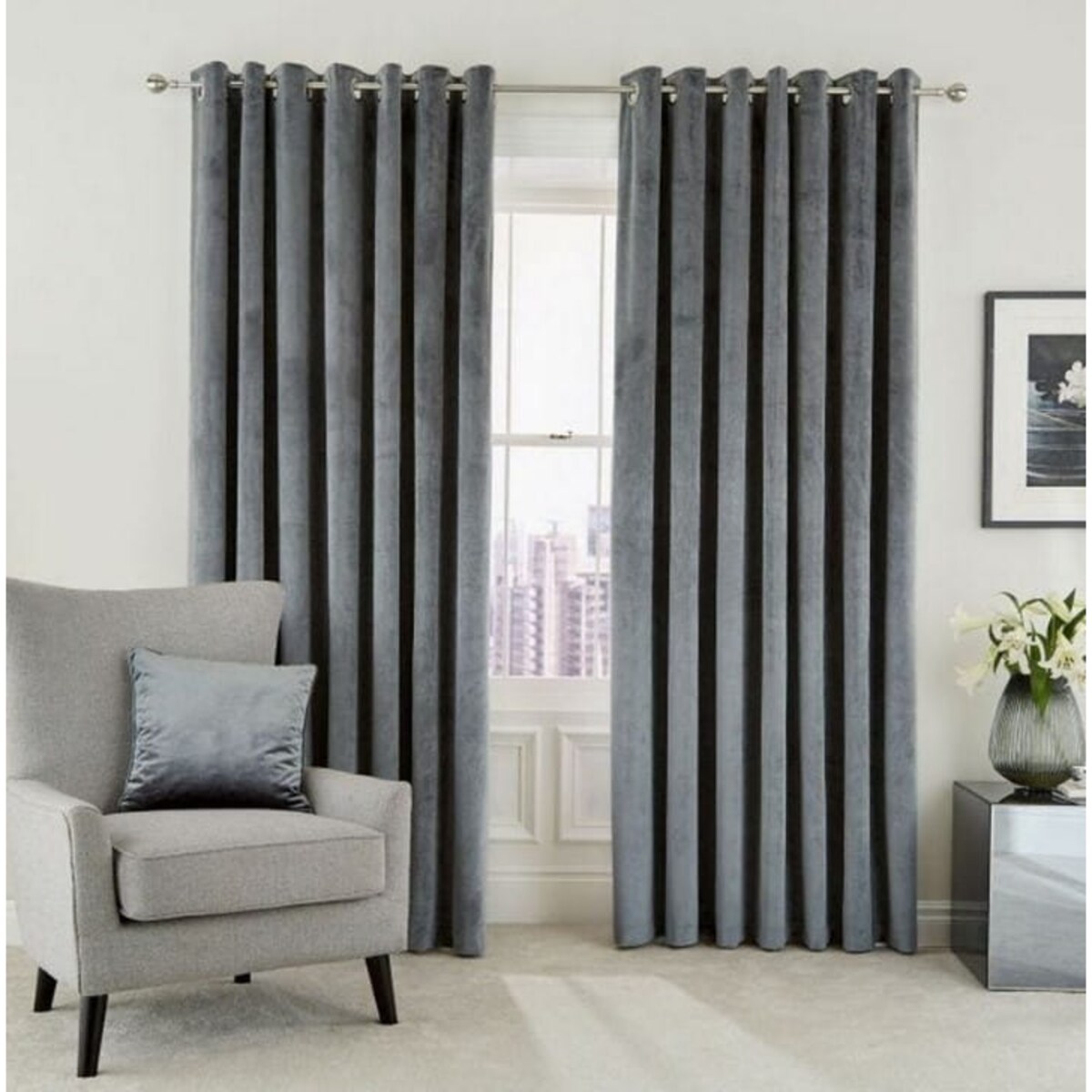 Zasłony welurowe 140x250 na przelotkach kółkach szare