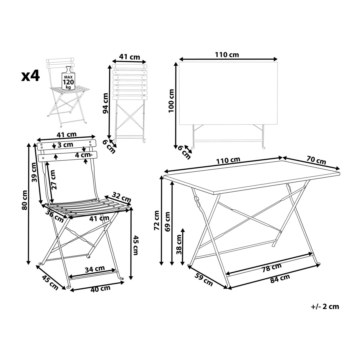 Zestaw ogrodowy dla 4 osób FIORI Metal Czerwony