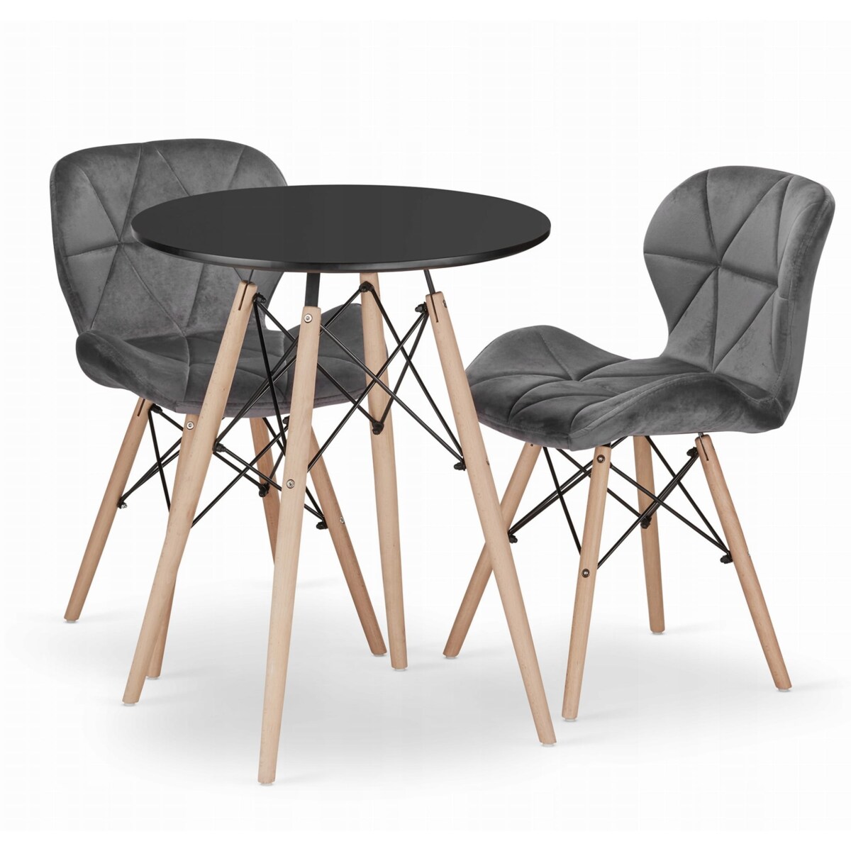 Zestaw Stół Do Jadalni Kuchni Salonu Biura Okrągły Todi 60 Czarny + 2 Krzesła Lago Szare