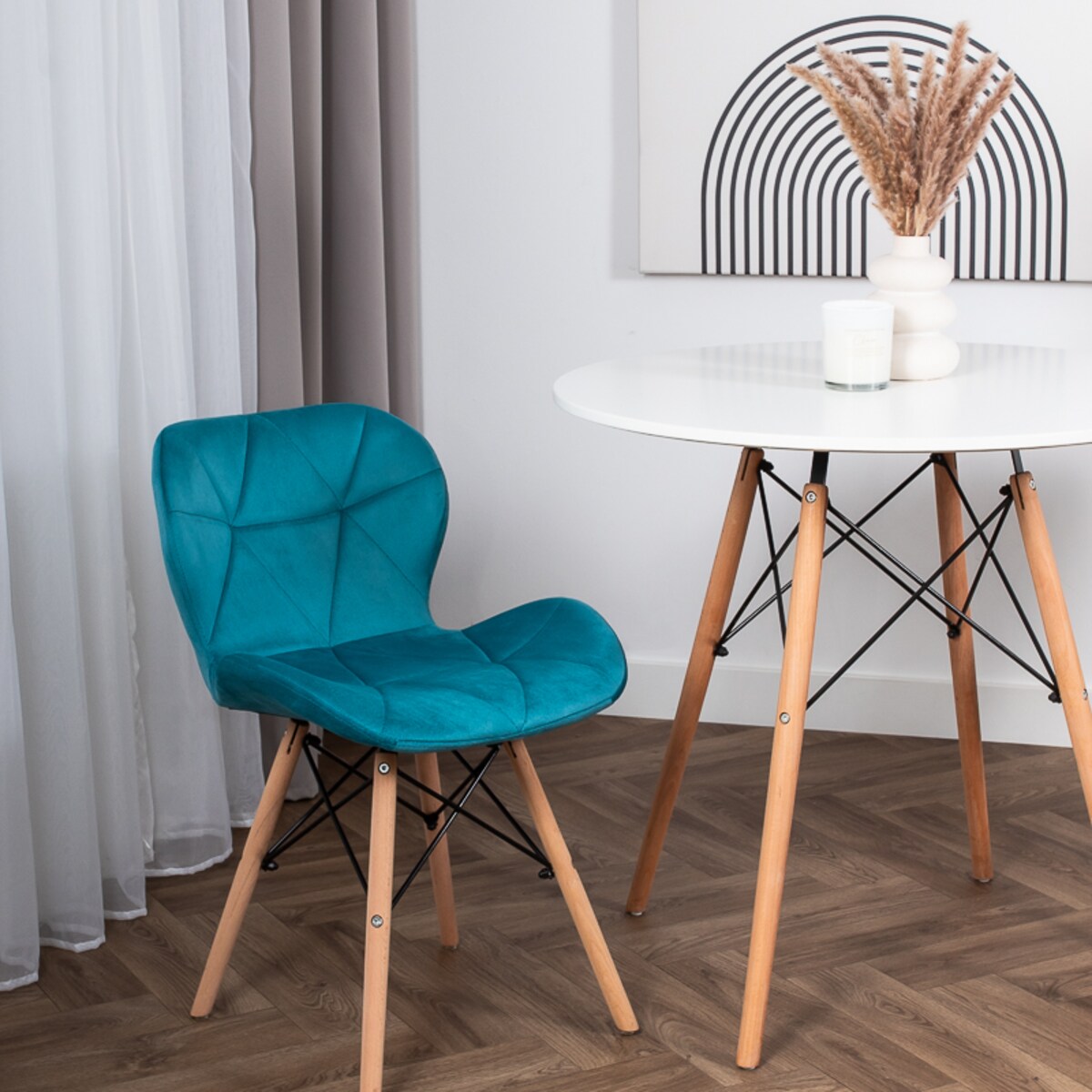 Krzesło tapicerowane welurowe skandynawskie pikowane nowoczesne