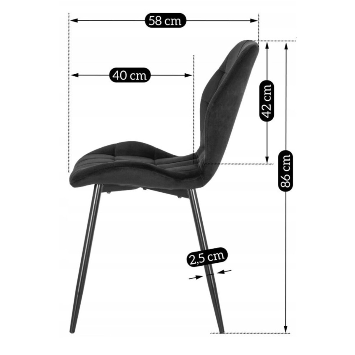 Krzesło Tapicerowane Do Salonu Jadalni Pikowane Czarne LUCKY