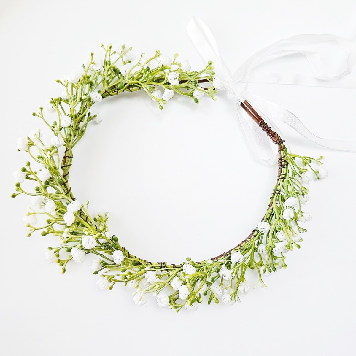 Wianek na KOMUNIĘ z gipsówki sztucznej ze wstążkami biały