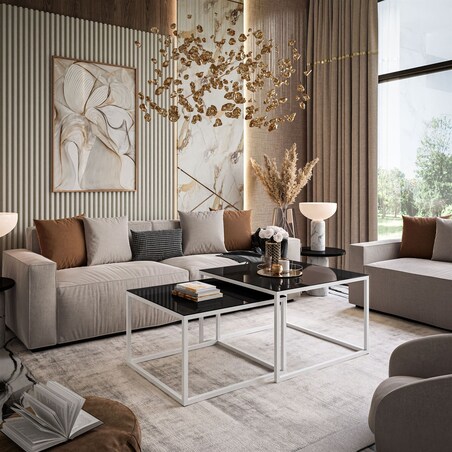 Okrągły kawowy YOSHI 2w1 biały czarne szkło 35/41 cm