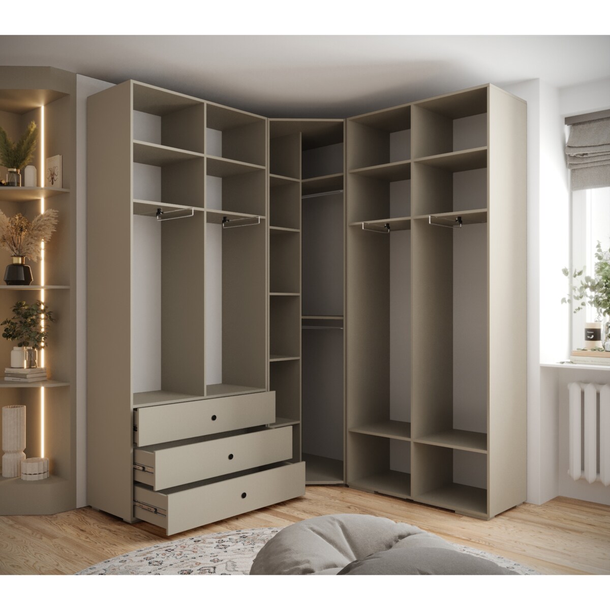 Garderoba wysoka do przedpokoju INOVA 4 Z1 kaszmir+złoty