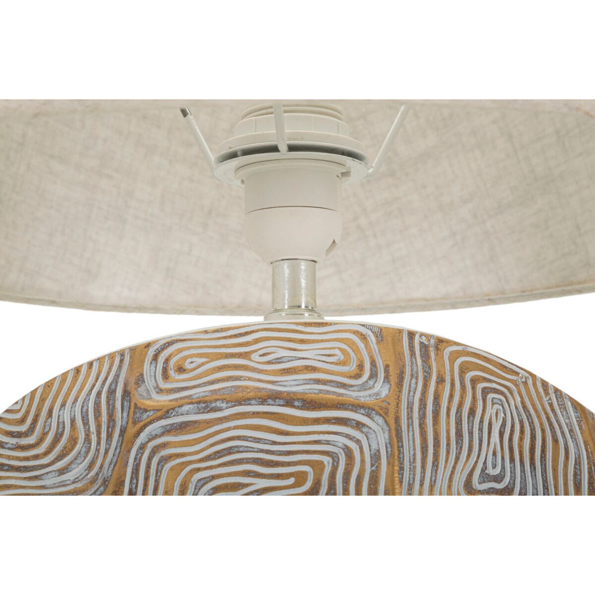Lampa stołowa Eclips, kolor złoty i biały, żywica syntetyczna i żelazo, 38 x 38 x 64 cm, 1 x E27, max. 40 W, do salonu i sypialni, Mauro Ferretti