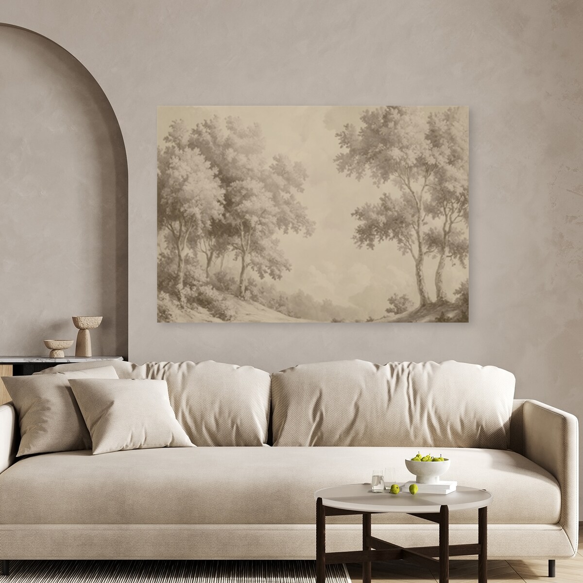 Obraz na płótnie w stylu retro do salonu sypialni  Las we mgle drzewa natura brązowy 100x70