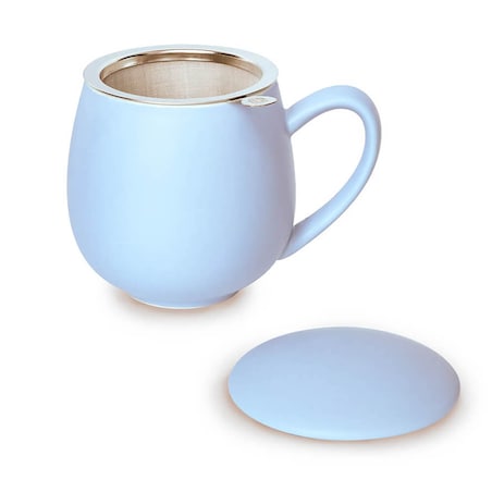 Kubek z zaparzaczem i pokrywką niebieski matowy - super zestaw do herbaty, naparu, perfekcyjny podarunek prezent dla mamy, taty, babci, dziadka