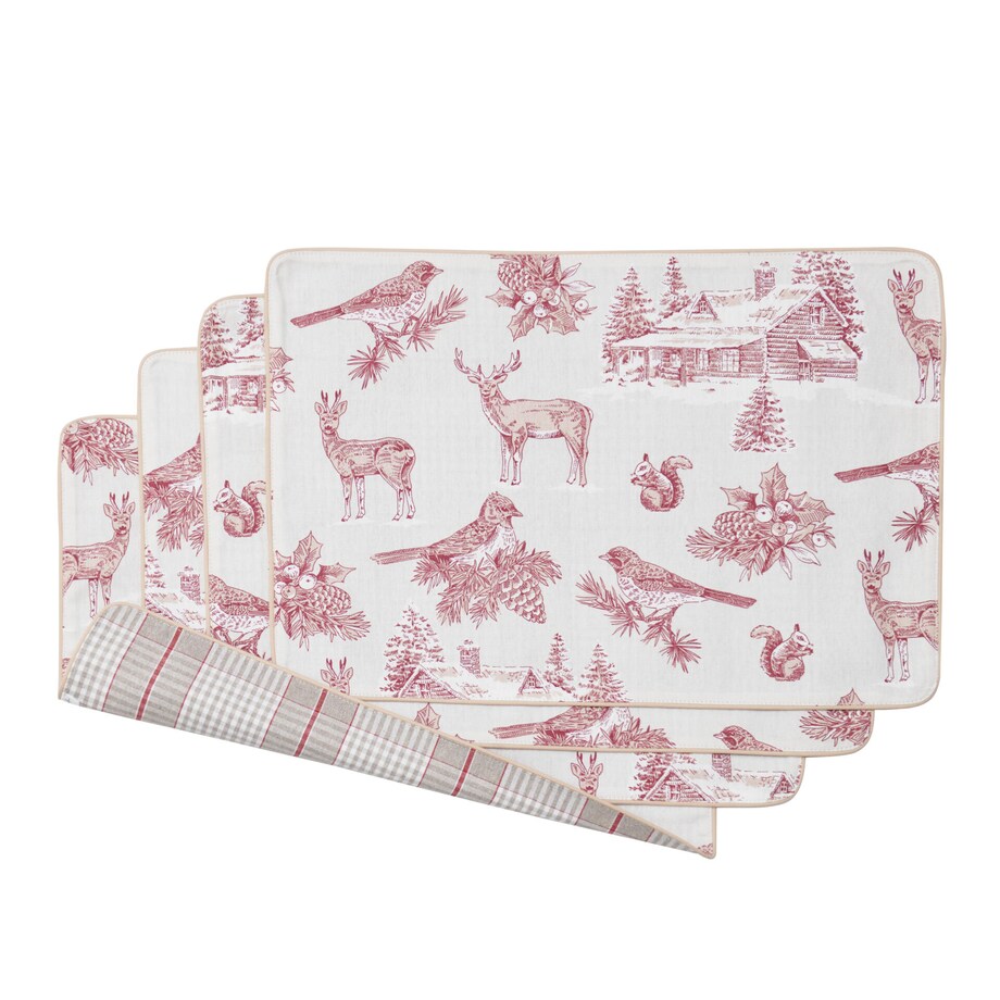 Dwustronne podkładki Toile de Jouy Red Forest & Glen Check – komplet 4 szt.