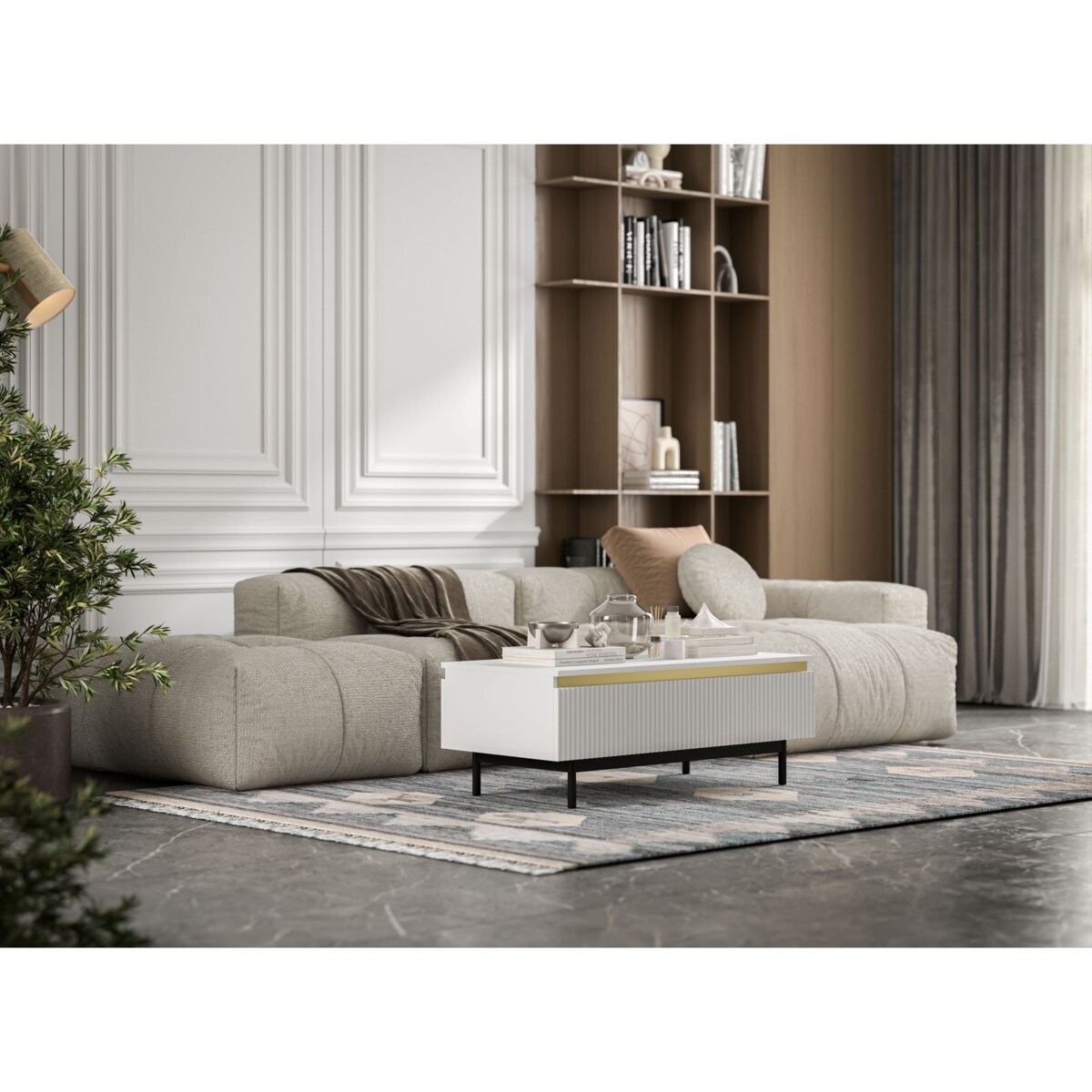 Stolik kawowy Glamour prostokątny elegancka ława Biały Mat Czarny Stelaż 109 cm