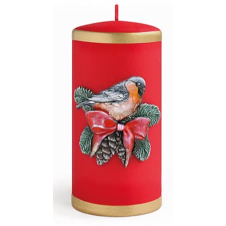 Świeca ZIMOWY PTASZEK walec duży 7x17,5cm parafinowa czerwona