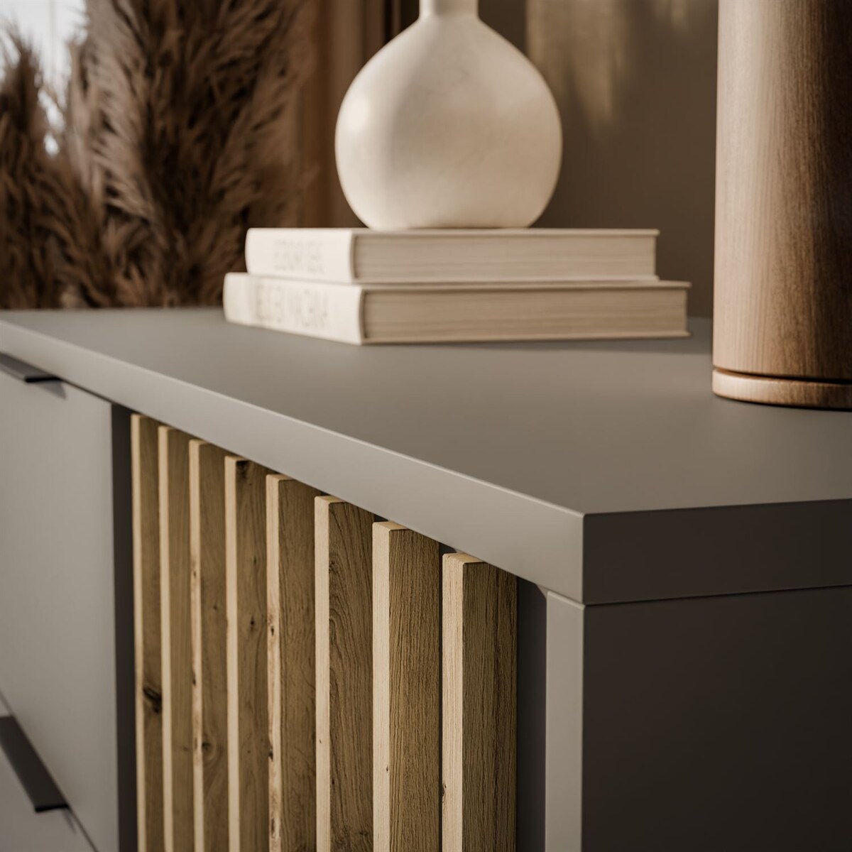 Komoda NELA 1D3S z lamelami, szary + dab artisan