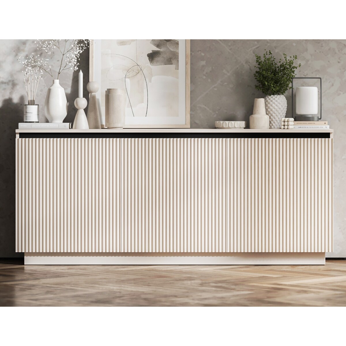 Komoda Glamour Nowoczesna Szafka RTV Kaszmir MAT ryflowane fronty 166,8 cm