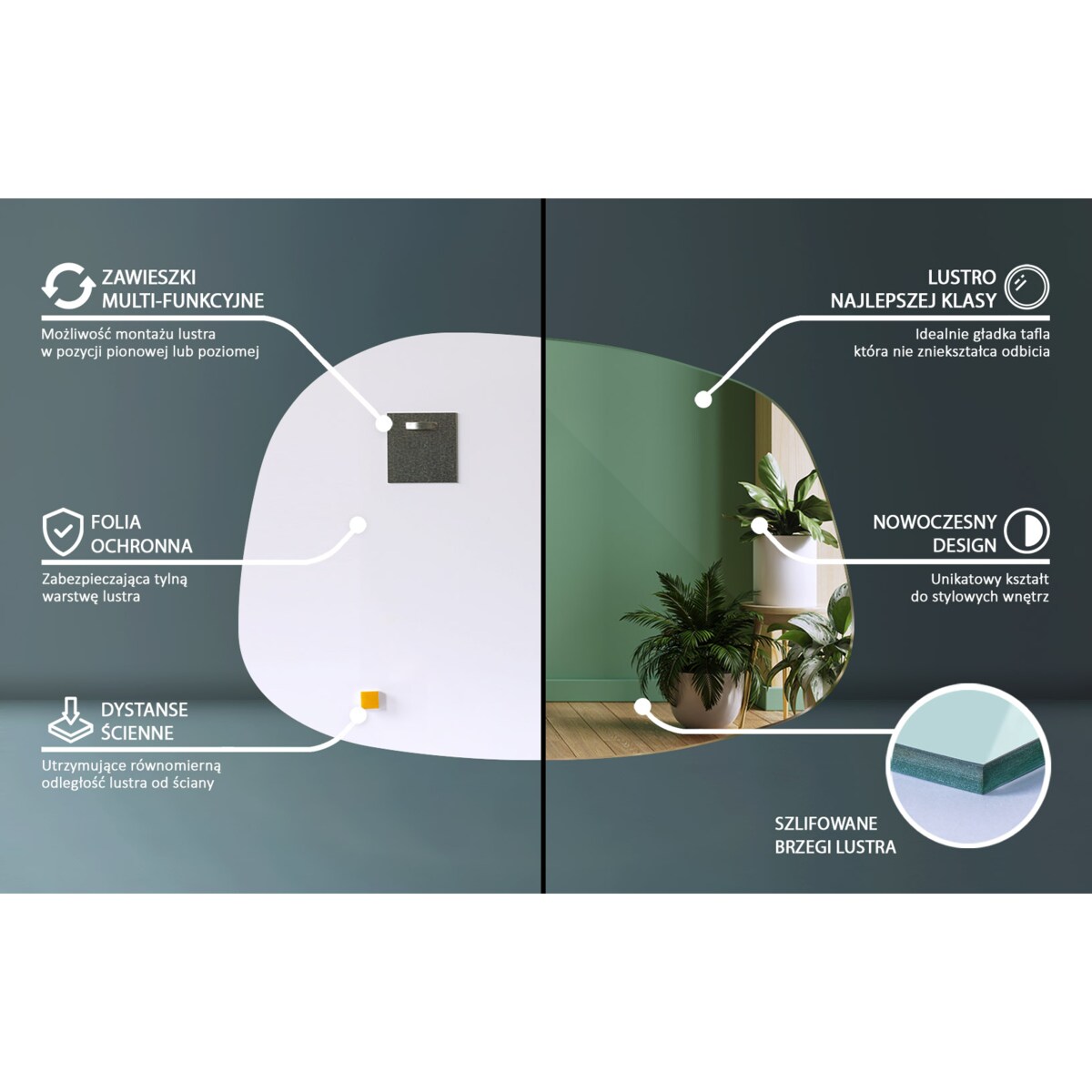 Nieregularne lustro - 90,9x66 cm