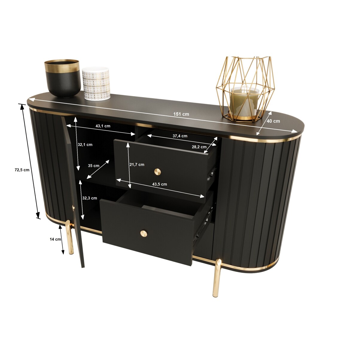 Komoda półokrągła z lamelami NEW YORK 150 biały