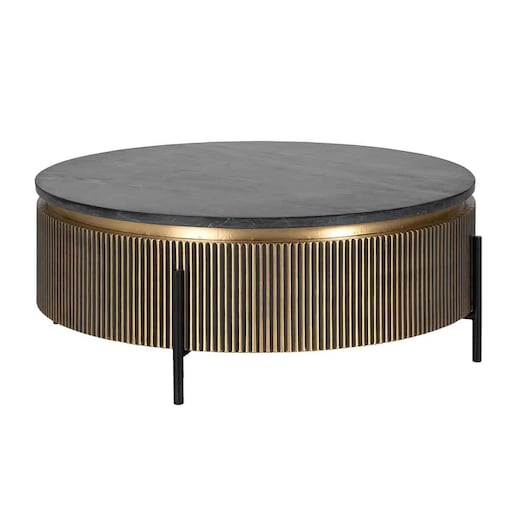 Okrągły stolik kawowy Ironville 7574 do salonu złoty czarny, King Home