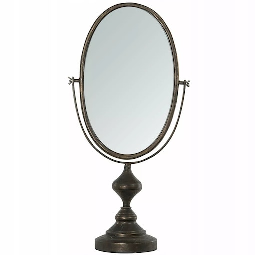 LUSTRO STOJĄCE NA TOALETKĘ DO MAKIJAŻU ZŁOTE RETRO DUŻE 66cm uchylne owalne
