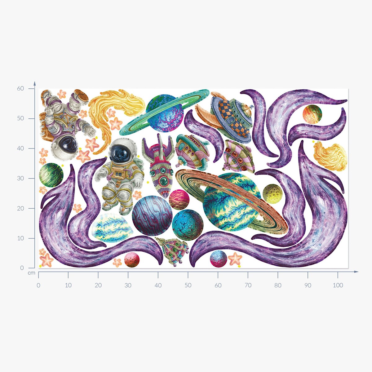 Zestaw naklejek na ścianę, Planety w kosmosie, 60cm