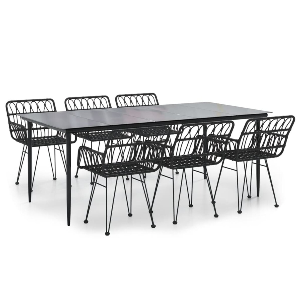 vidaXL 7-częściowy zestaw mebli ogrodowych, czarny, polirattan