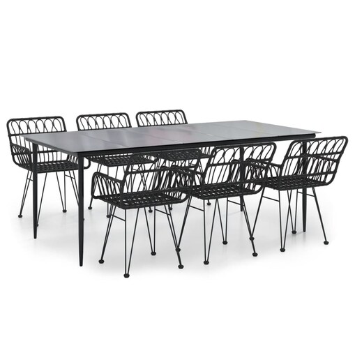 vidaXL 7-częściowy zestaw mebli ogrodowych, czarny, polirattan