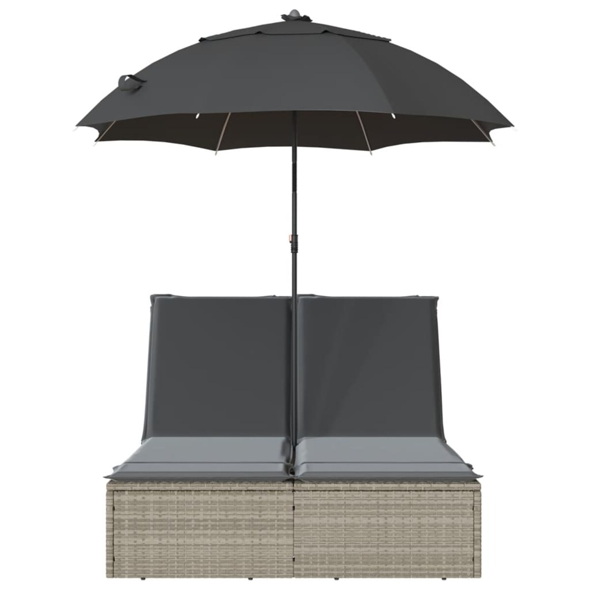 vidaXL Podwójna leżanka z poduszkami i parasolem jasnoszara polirattan