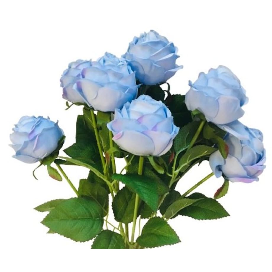BUKIET DUŻY RÓŻA sztuczna NIEBIESKI LIŚCIE do wazonu flakonu święta pomnik