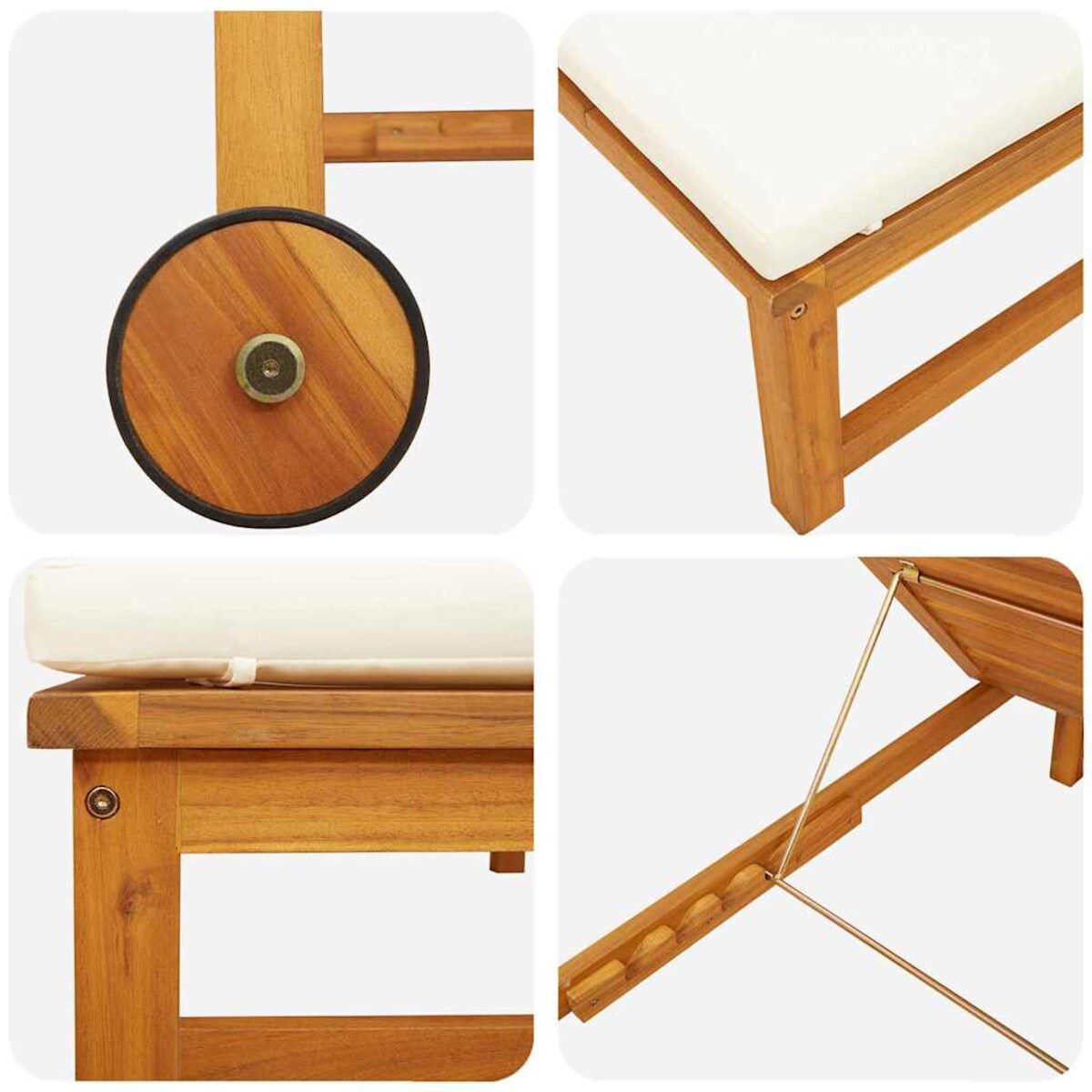 vidaXL Leżak z poduszką Brązowy 53 x 202 x 89cm Lite drewno akacjowe