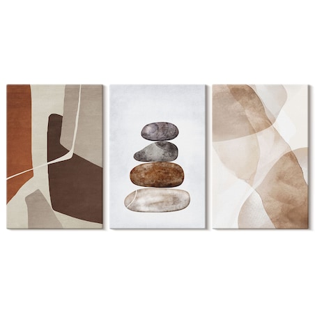 Zestaw 3 dużych obrazów na płótnie - Malarstwo abstrakcyjne nowoczesne - pomarańczowy