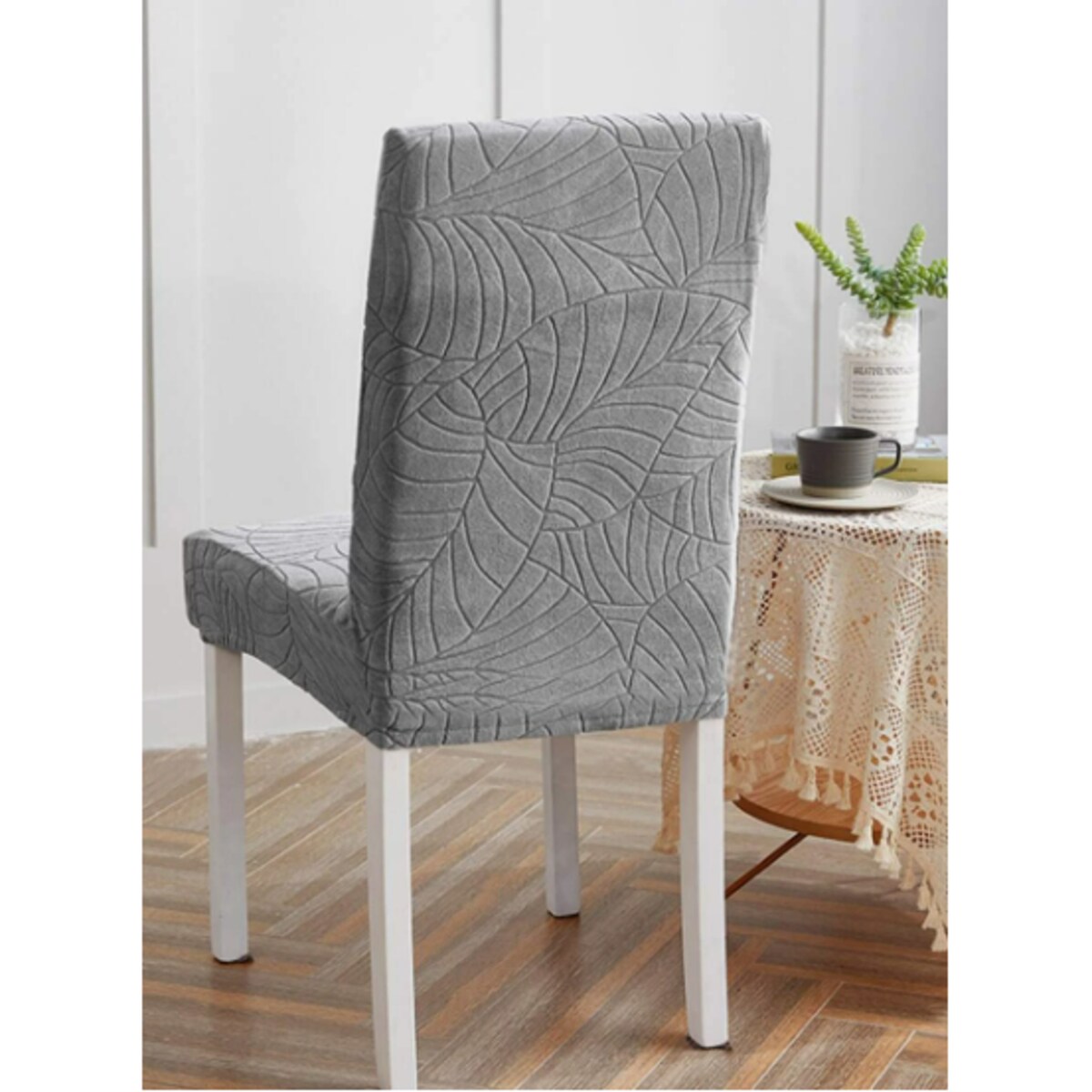 POKROWIEC NA KRZESŁO JASNY SZARY WELUR ŻAKARD WZORY ELASTYCZNY [21ZD]